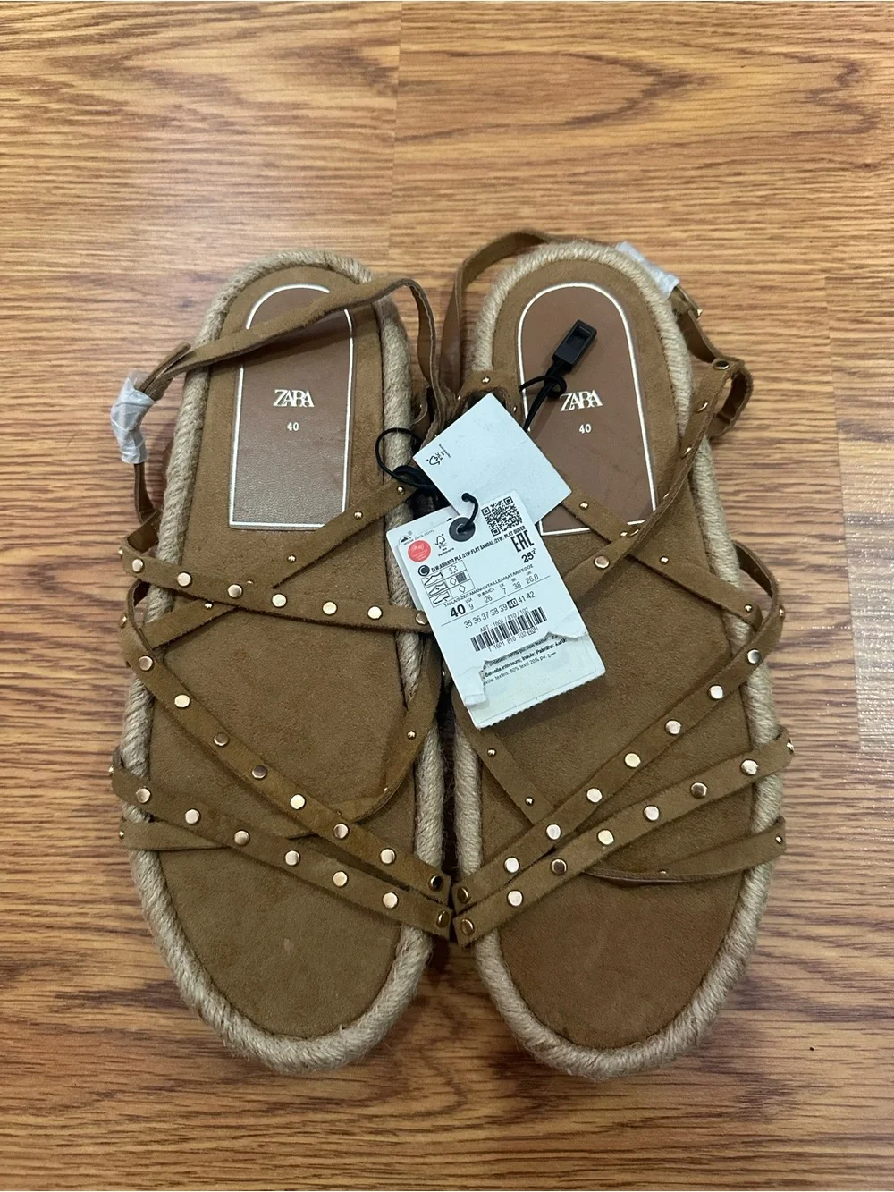 Zara Tan Studded Strappy Espadrille Sandals - Picture 3 of 4